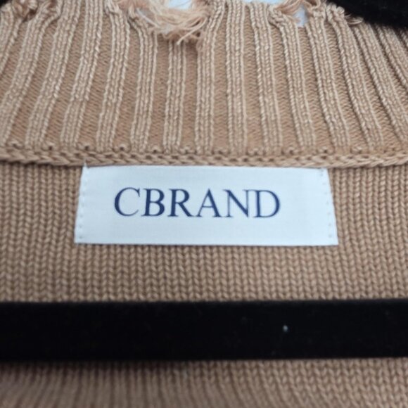 CBRAND Sweater Womens Large Tan Distressed Surplice V Neck Long Sleeve Pullover - Picture 6 of 10